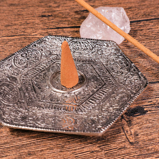 六角雕花銅製線香座