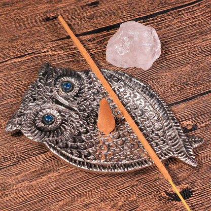 貓頭鷹雕花銅製線香座