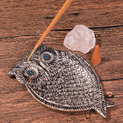 貓頭鷹雕花銅製線香座