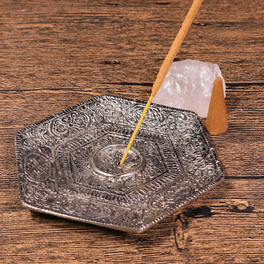 六角雕花銅製線香座