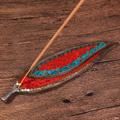 孔雀石珊瑚鑲嵌葉形線香座